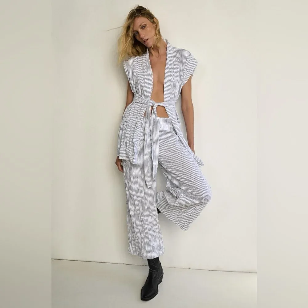 Zara Co-Ord Set Rigid Wrinkled Kimono Top
And Wide Pants - Picture 8 of 9